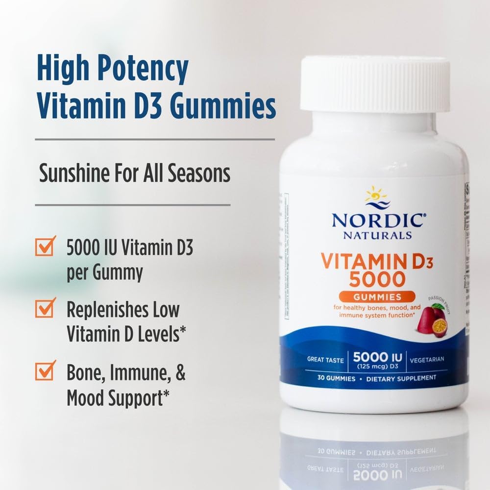 Nordic Naturals Vitamina D3 5000 Gominolas, Sabor Maracuyá - 30 Gominolas - Vegetariano - No-GMO