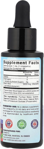 Vitamatic Vitamina B12 Líquida 5000 mcg Metilcobalamina, Sabor a Bayas, Fórmula Sublingual, 59 ml