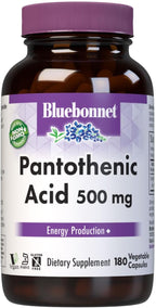 Bluebonnet Ácido Pantoténico 500 mg, 180 Cápsulas Vegetales