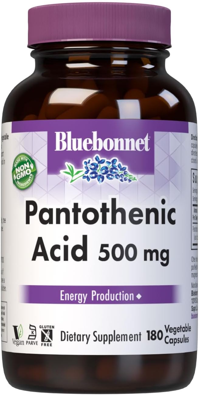 Bluebonnet Ácido Pantoténico 500 mg, 180 Cápsulas Vegetales