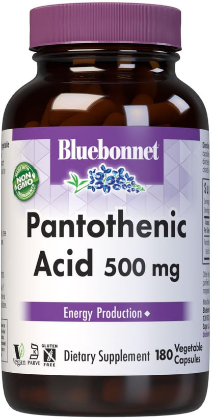 Bluebonnet Ácido Pantoténico 500 mg Cápsulas – Contribuye al metabolismo energético normal. – Image 1