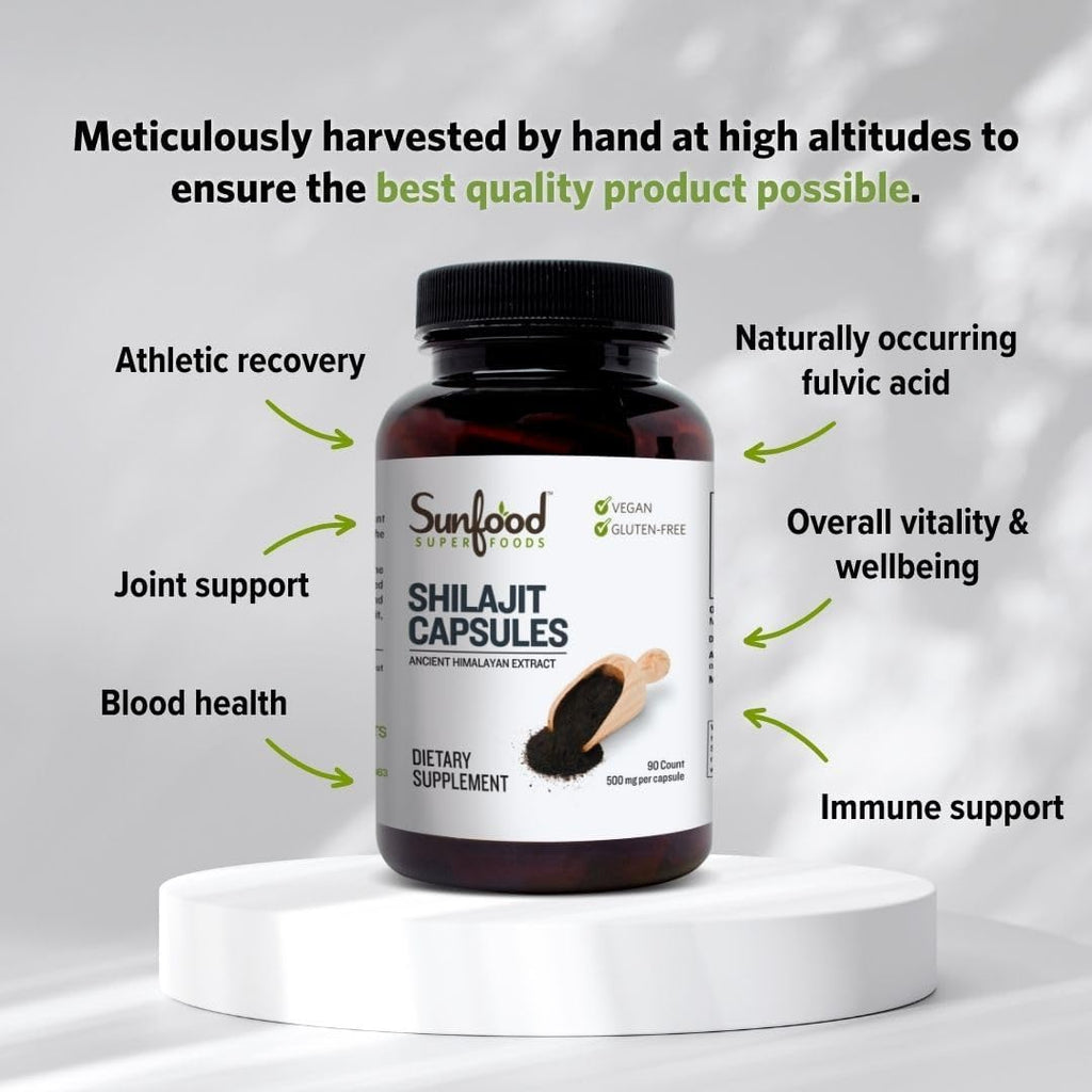 Sunfood Superfoods Natural Shilajit Capsules - Himalayan Extract with Fulvic Acid, 90 Capsules
