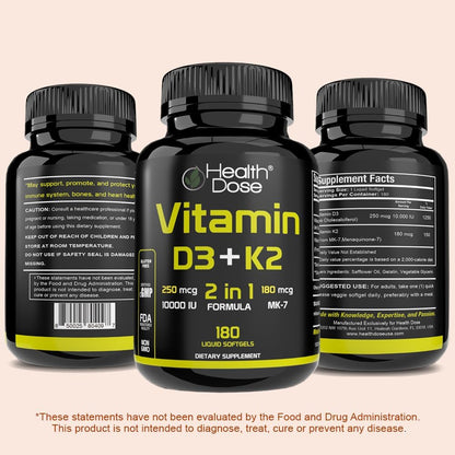 Health Dose Vitamina D3 10.000 UI + K2 (MK7) - 180 Cápsulas Blandas – Image 8