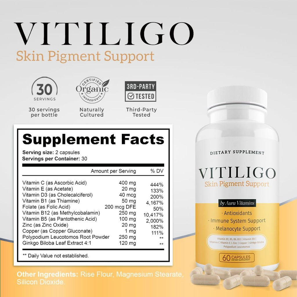 Dermawonder Vitiligo Capsules 60 Cápsulas | Suplemento para la Pigmentación de la Piel