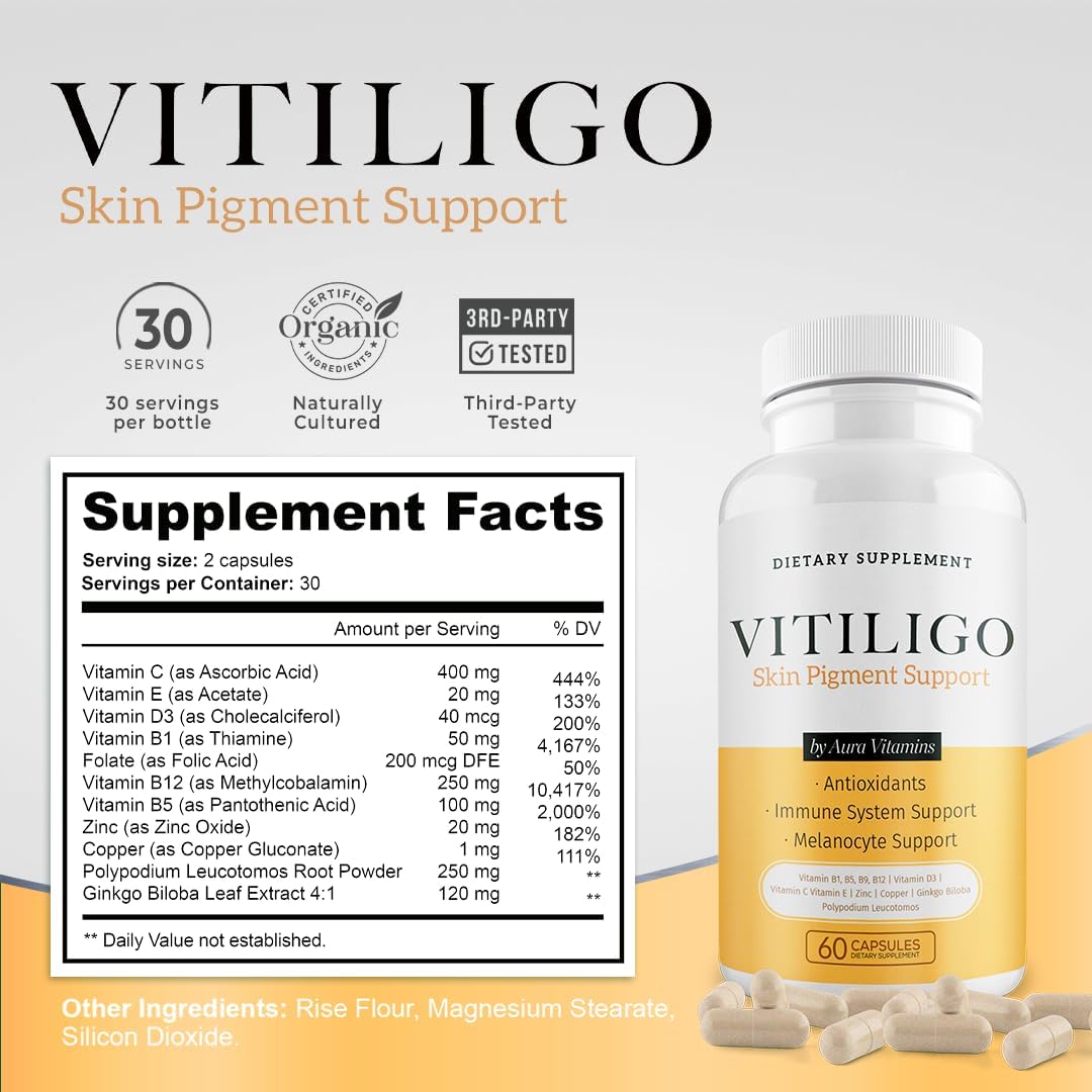 Dermawonder Vitiligo Capsules 60 Cápsulas | Suplemento para la Pigmentación de la Piel