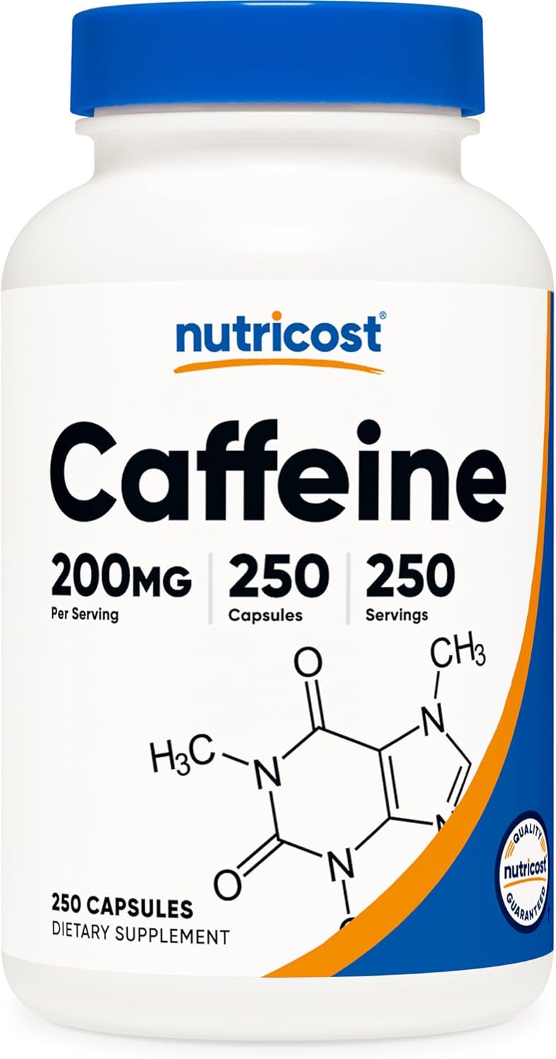 Nutricost Cápsulas de Cafeína 200mg, 120 Cápsulas - Sin Gluten, No-GMO