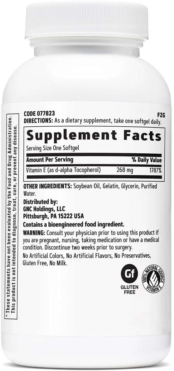 GNC Vitamina E 400 UI, 180 Cápsulas Blandas