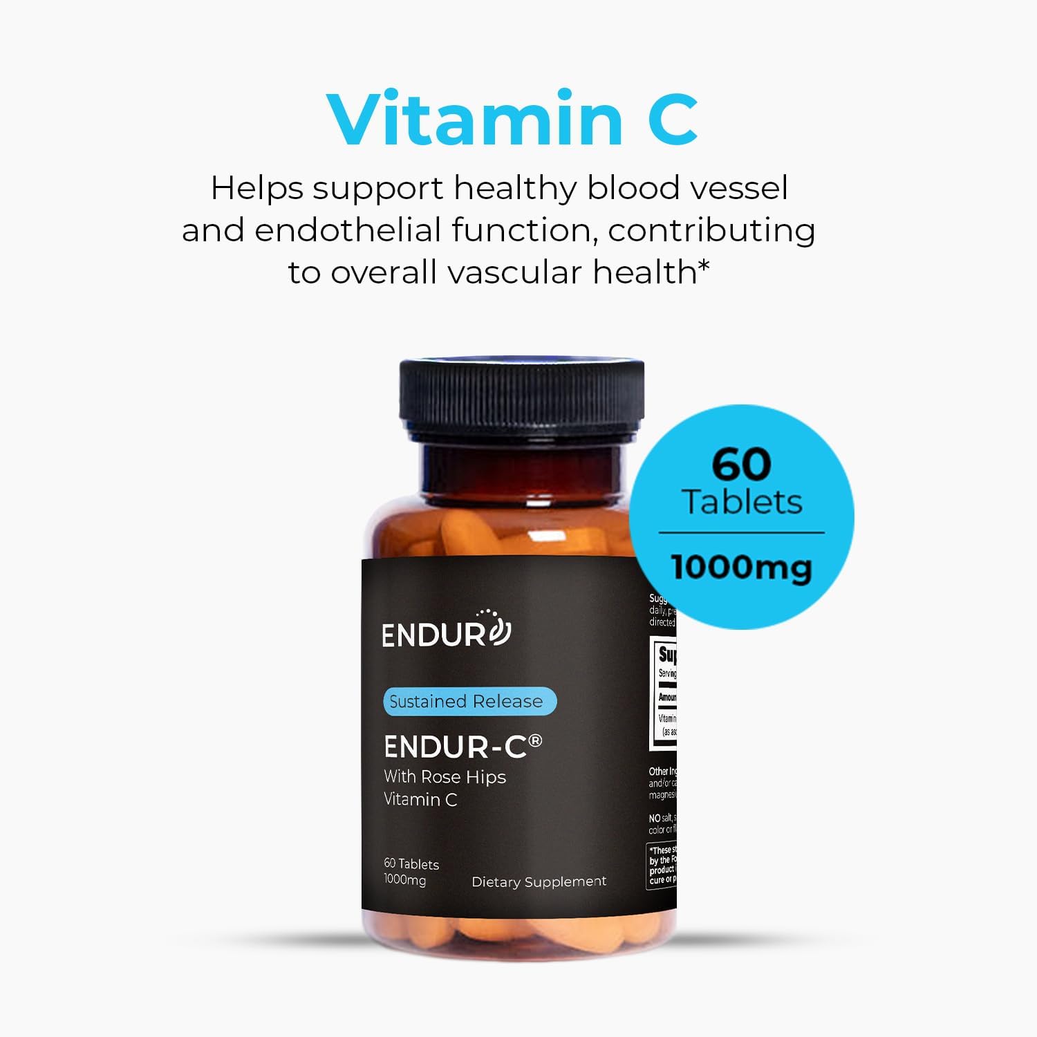 Endur ENDUR-C Vitamina C con Escaramujo, Liberación Sostenida, 1000 mg (60 Comprimidos)