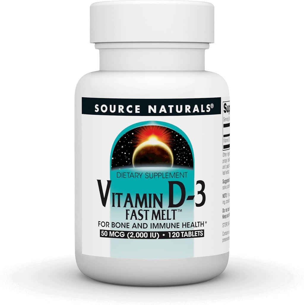 Source Naturals Vitamina D-3 Fast Melt - 120 Comprimidos Sabor Cereza Negra y Melocotón
