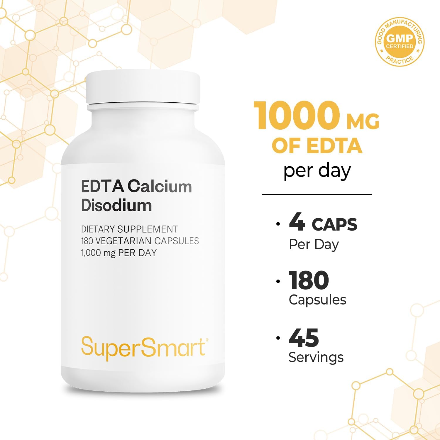 Supersmart - EDTA 1000mg por día - Cálcico Disódico - 180 Cápsulas Vegetales
