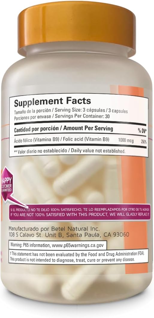 Betel Natural Premium Ácido Fólico 1000 mcg - 90 Cápsulas