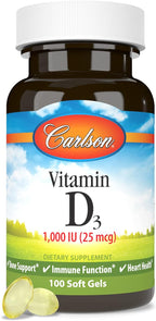 Carlson Vitamina D3 1000 UI – 100 Cápsulas Blandas