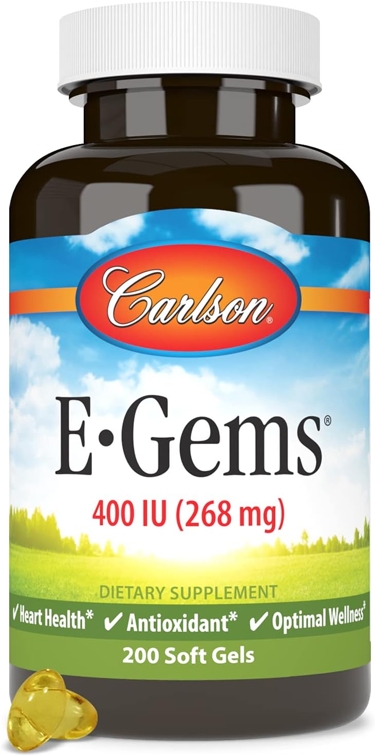 Carlson E-Gems, 400 IU, Heart Health & Optimal Well-Being, Antioxidant, 200 Soft Gels