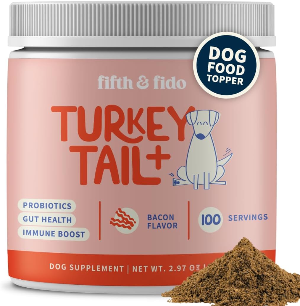 Fifth & Fido Turkey Tail Mushroom para Perros – Suplemento de Hongos con Probióticos para el Bienestar General – Fabricado en EE. UU., 100 Servicios
