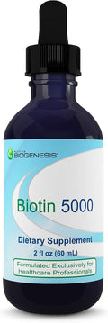 Nutra BioGenesis Biotina 5000 - Gotas de Biotina Líquida para Cabello, Piel y Uñas, Suplemento Puro para Mujeres y Hombres, 5000mcg por Porción - 59 mL (2 Oz Líq.) en Frasco de Vidrio