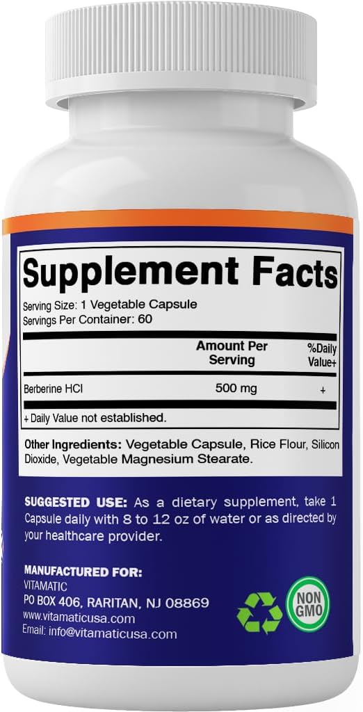 Vitamatic Berberine 500mg - 180 Cápsulas Veganas - Suplemento de Berberina