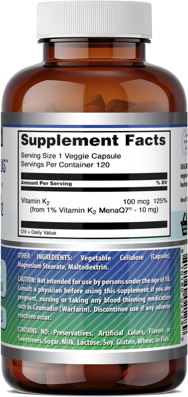 Amazing Formulas Vitamina K2 MenaQ7 MK7 100 mcg - 120 Cápsulas Vegetales