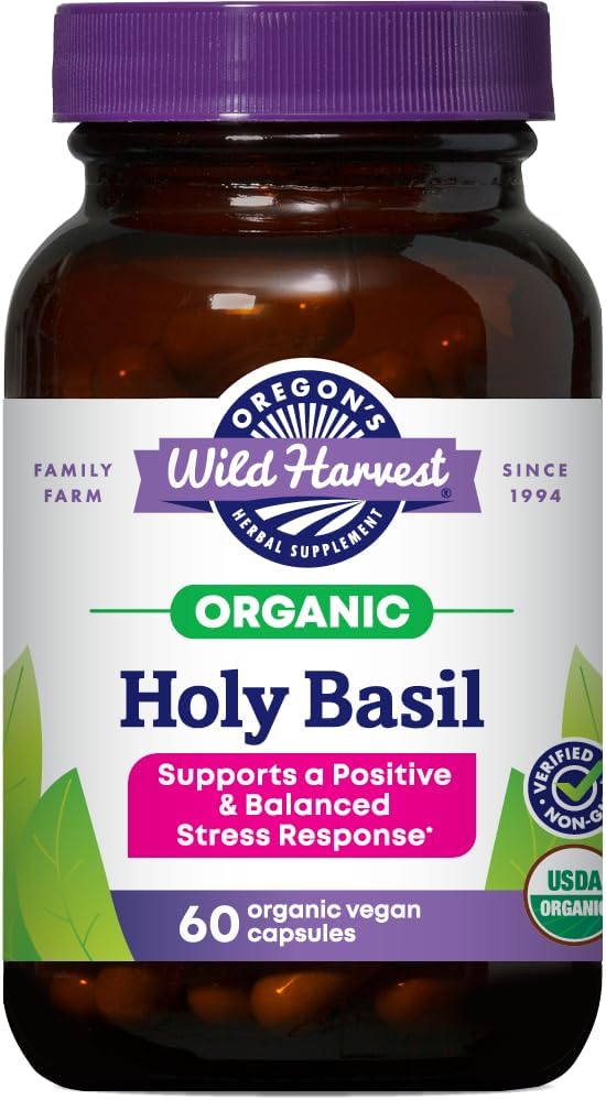 Oregon's Wild Harvest Suplemento Orgánico de Albahaca Sagrada (Holy Basil), 60 Cápsulas