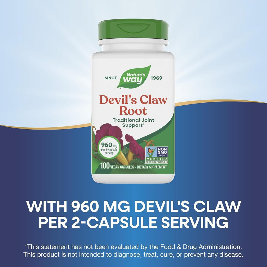 Nature's Way Garra del Diablo, Apoyo Articular Tradicional, 960 mg por Dosis de 2 Cápsulas, Sin Gluten, No-GMO, 100 Cápsulas Veganas