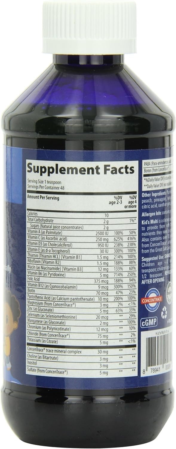 Trace Minerals Kid's Multi - Suplemento Multivitamínico Líquido para Niños - Apoyo Inmunológico y Óseo - Sabor Punch Cítrico, 237 ml