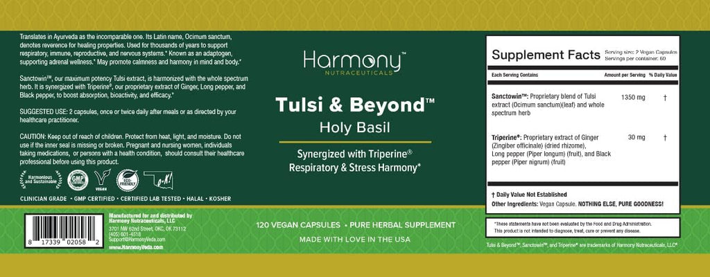 Tulsi (Albahaca Sagrada) - Suplemento de Alta Potencia con Hierbas Orgánicas - 120 Cápsulas Vegetarianas