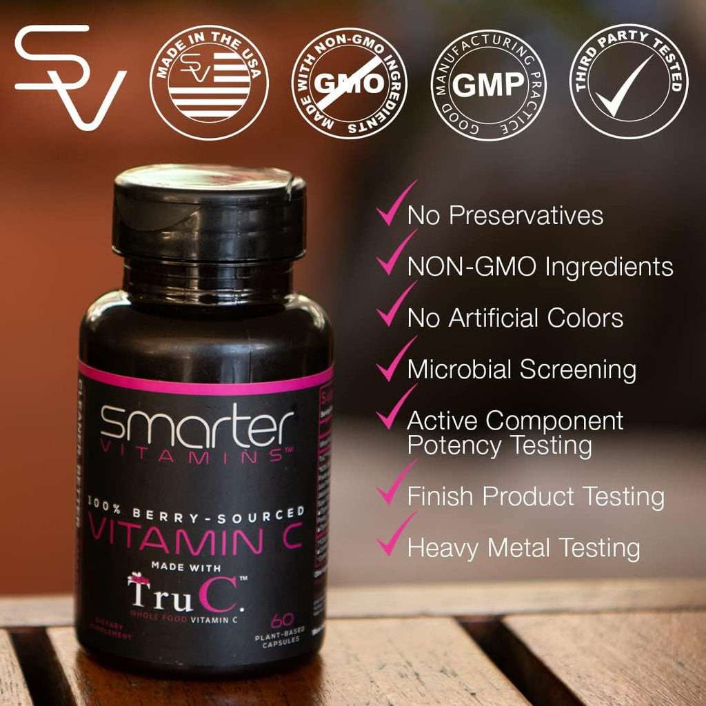 Smarter Raw Whole Food Vitamin C de Bayas, Antioxidantes Premium, Bioflavonoides y Polifenoles, 60 Cápsulas Veganas
