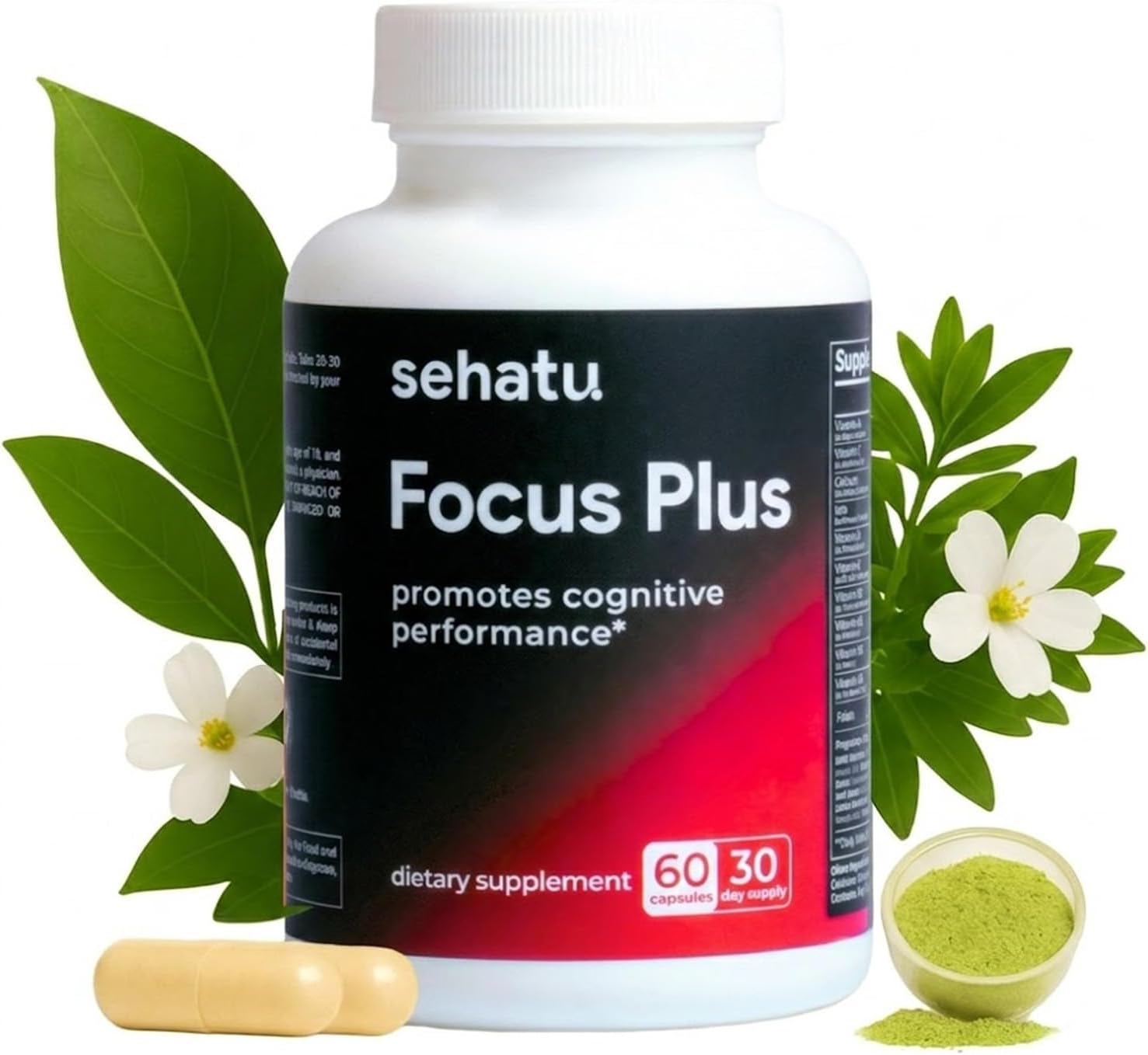 Focus Plus Cognitive Performance Enhancer | con N-Acetil L-Tirosina, DMAE Bitartrato, GABA, Ácido Glutámico | Potencia el Enfoque, Mejora la Memoria, Apoya la Salud Cerebral | 60 Cápsulas | 30 Días