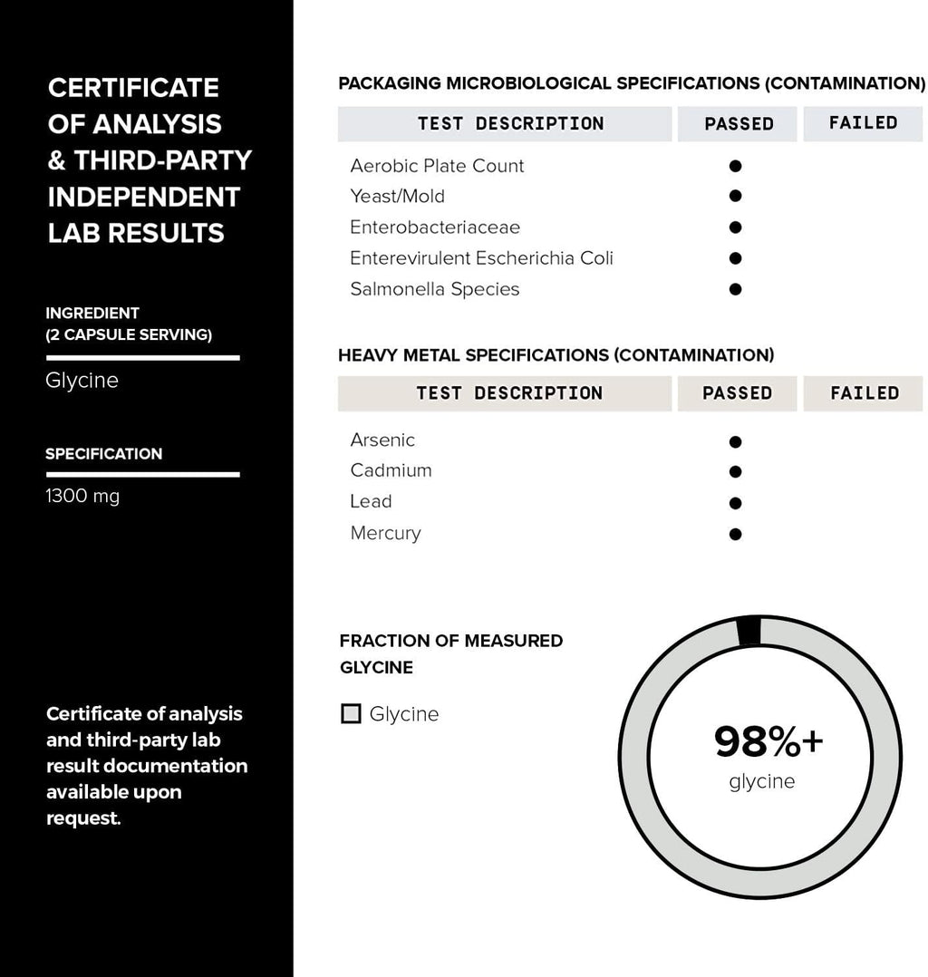 Toniiq Glicina 1300mg - Suplemento de Glicina en Cápsulas Vegetarianas - 240 Cápsulas - 120 Dosis - Alta Pureza - 4 Meses de Suministro