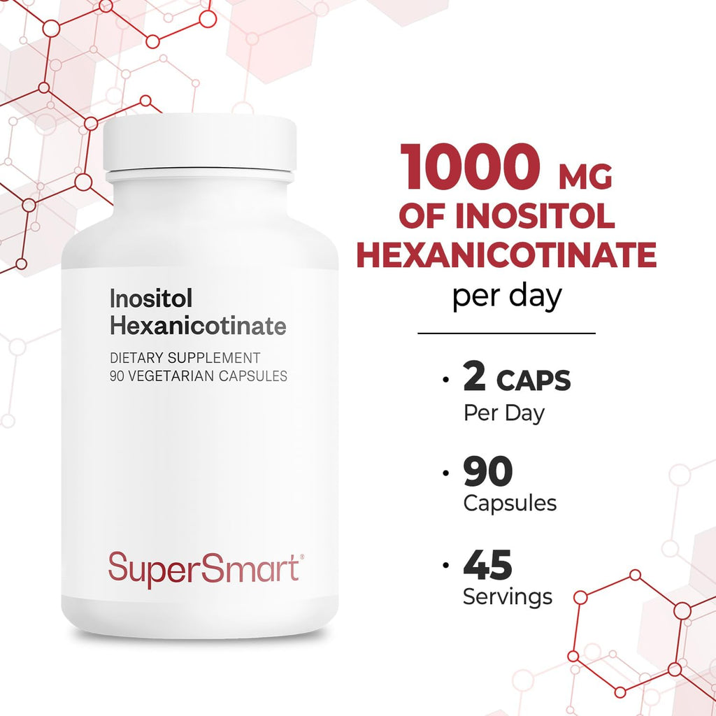 Supersmart - Inositol Hexanicotinate 1500 mg/día (Niacina sin Enrojecimiento) - Suplemento de Vitamina B3 | Sin OGM y Sin Gluten - 90 Cápsulas Vegetales