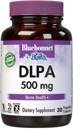 Bluebonnet Nutrition DLPA (DL-Fenilalanina) 500 mg - 30 Cápsulas Vegetales - Apoyo al Sistema Nervioso - Sin Soja, Sin Gluten, Vegano