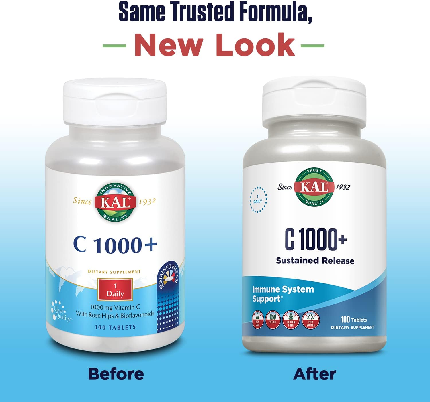 KAL C-1000 Plus, Vitamina C 1000 mg, Liberación Sostenida, 100 Comprimidos