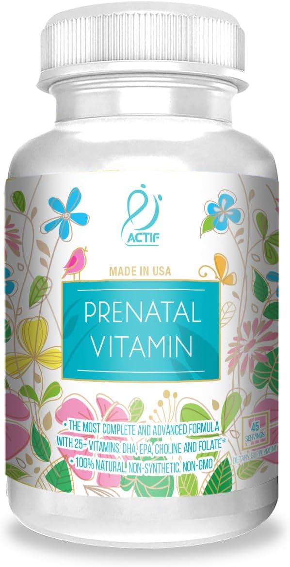 ACTIF Organic Prenatal Vitamin - Complejo Prenatal Orgánico con Omega-3, DHA y Colina, 90 Comprimidos