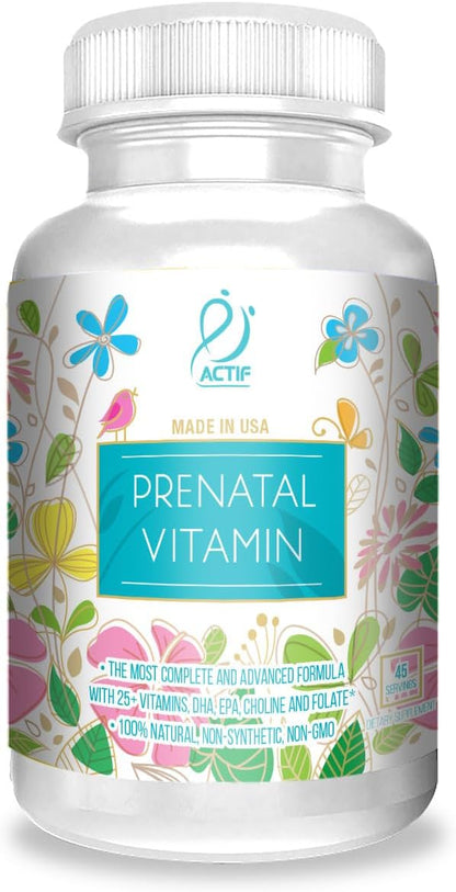 ACTIF Organic Prenatal Vitamin - Complejo Prenatal Orgánico con Omega-3, DHA y Colina, 90 Comprimidos