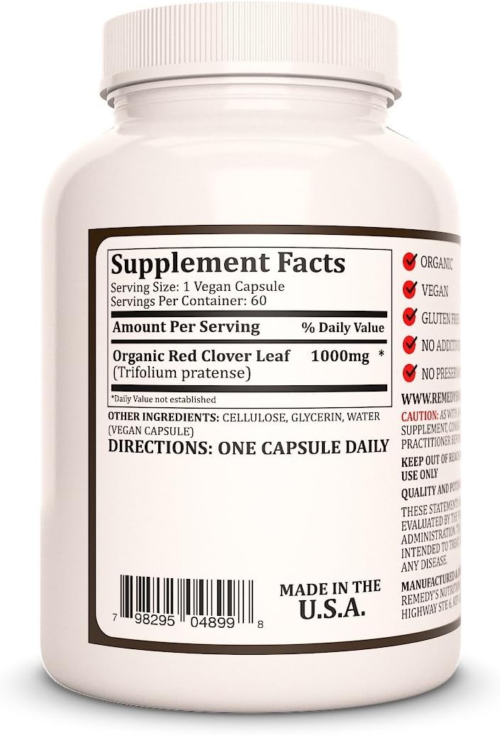 Remedy's Nutrition Trébol Rojo (Red Clover Leaf) 1000 mg - 60 Cápsulas Veganas