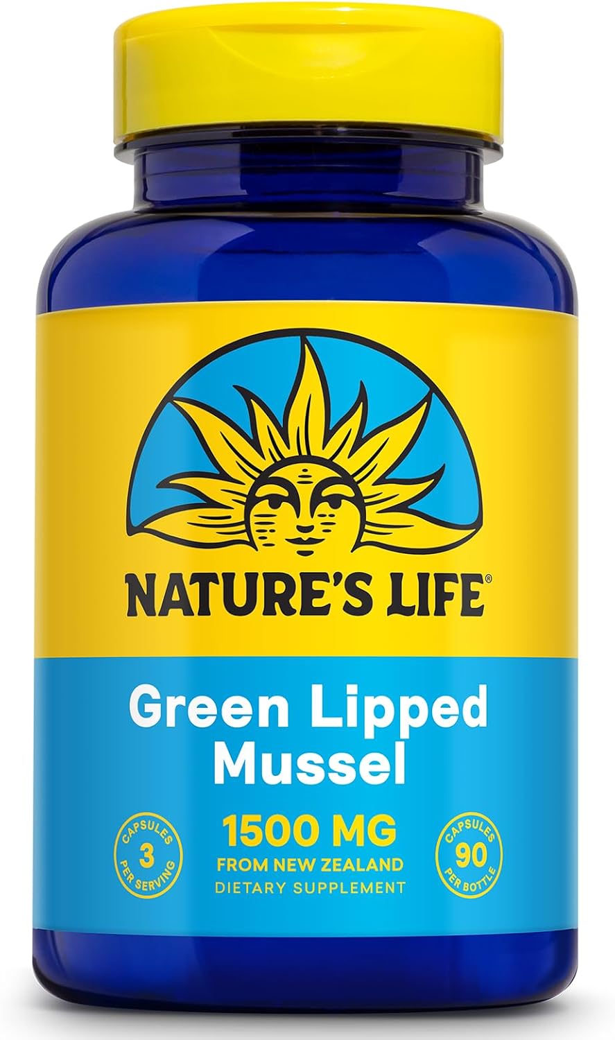 Nature's Life Mejillón de Labios Verdes 1500 mg Cápsulas para Hombres y Mujeres - Suplemento de Apoyo Articular - 30 Dosis, 90 Cápsulas