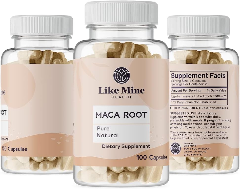 Like Mine Maca Root (100 Cápsulas) Pura, Sin Rellenos, Un Solo Ingrediente