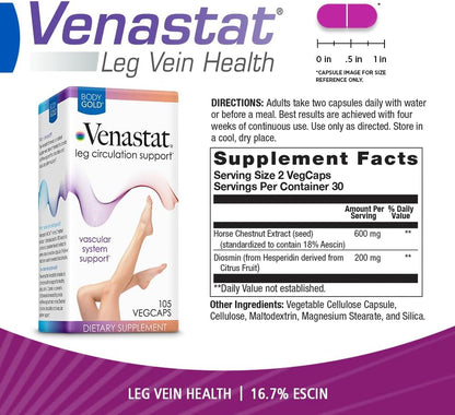 Body Gold Venastat – Suplemento para la salud venosa y circulación, 105 cápsulas veganas – Image 3