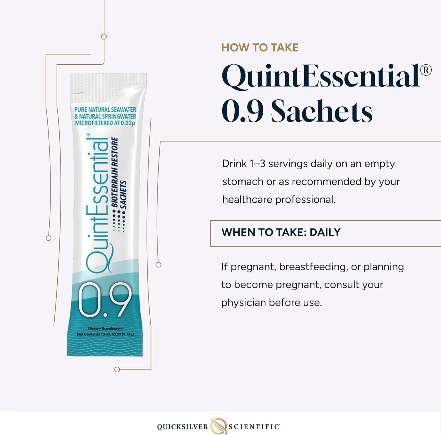 Quicksilver Scientific Quintessential 0.9 – Solución Isotónica con Minerales de Agua de Mar, 30 Sobres