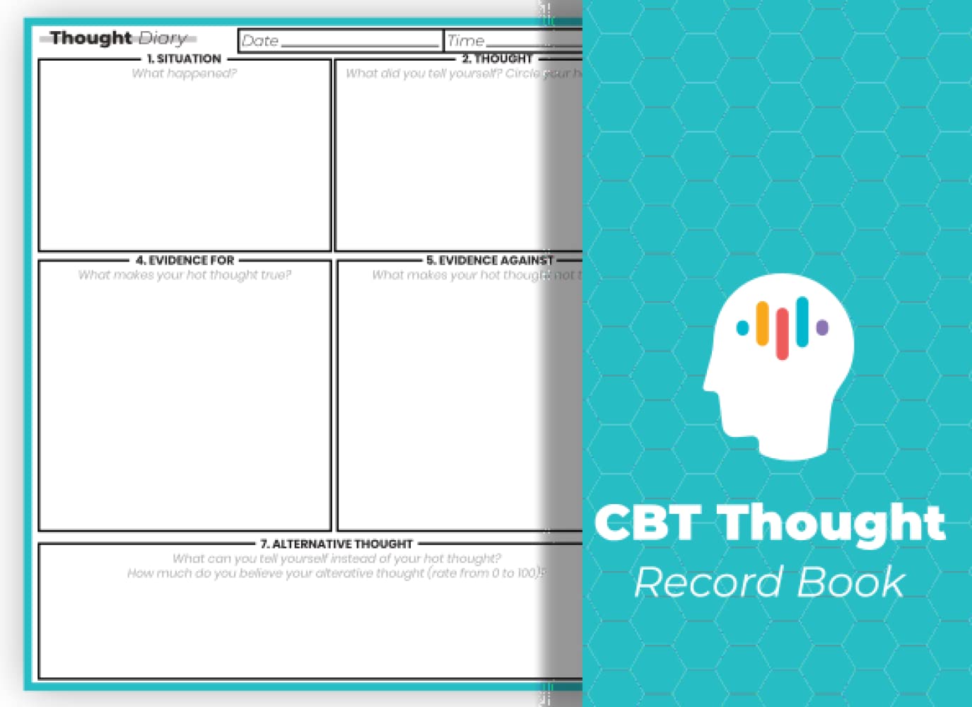 CBT Thought Record Book: Hojas de registro de pensamientos para terapia cognitivo-conductual. Perfecto para consejeros, psicólogos, psiquiatras, trabajadores sociales, terapeutas. 8.5''x6'' pulgadas. 100 páginas.