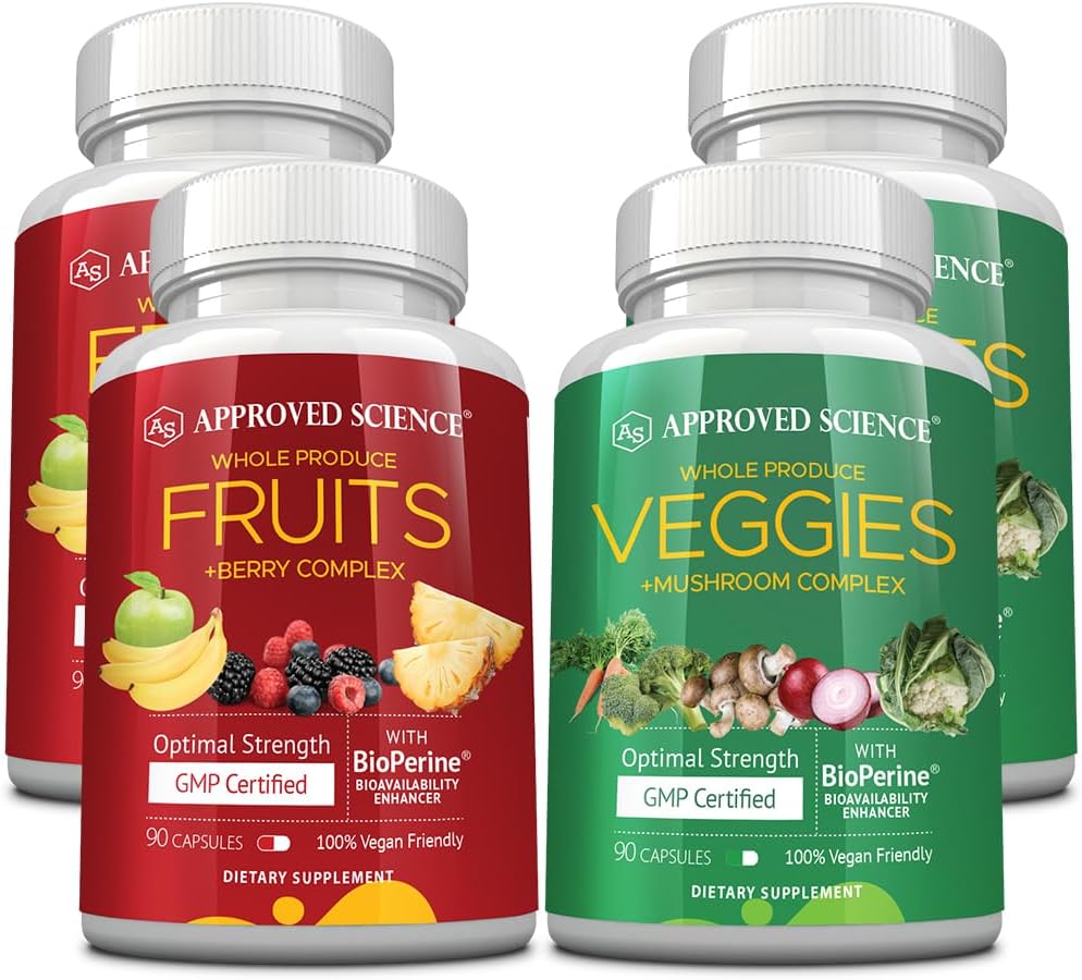 Approved Science Fruits & Veggies - Suplemento de 42 Frutas y Verduras Integrales con Superfoods - 90 Cápsulas