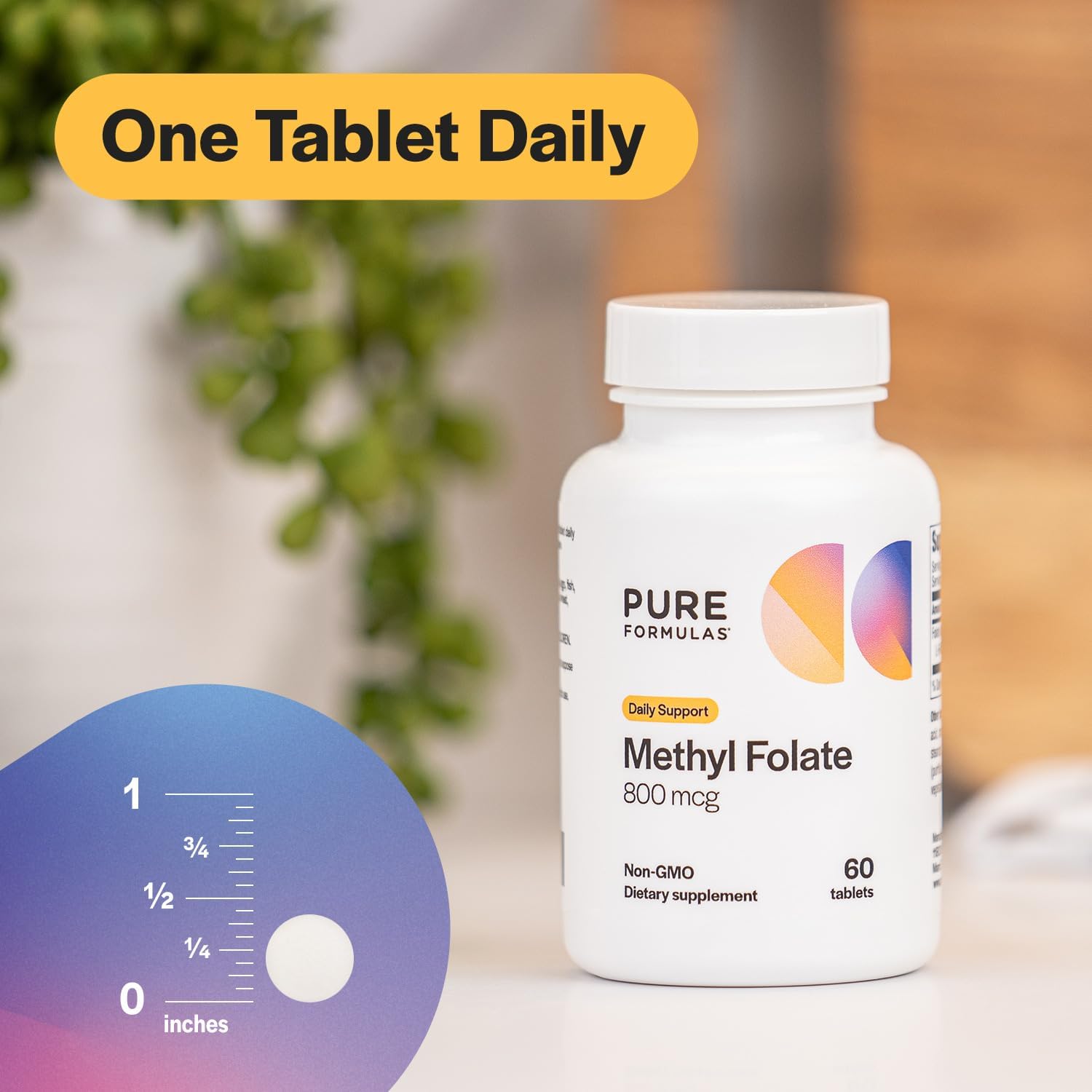 PureFormulas Methylfolate 800 mcg – Active B9 (5-MTHF) for Cardiovascular, Nerve & Mood Health, Non-GMO Vegetarian Tablets, 60 Count