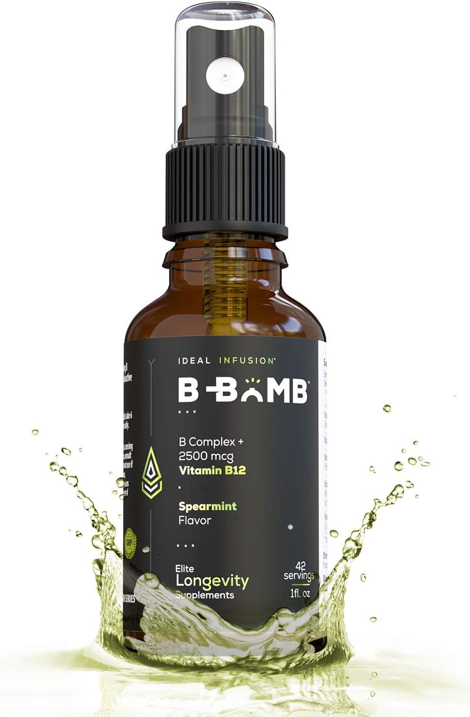 B-Bomb Vitamin B12 + B Complex Liquid Spray: Metilcobalamina con Adenosilcobalamina - Energía y Estado de Ánimo, Sin Azúcar, Vegano, Sabor Menta Orgánica