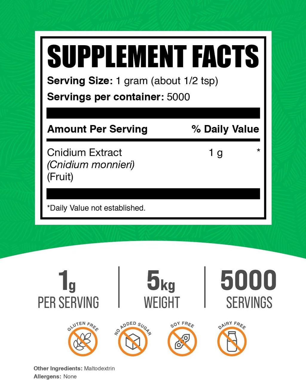 BulkSupplements Extracto de Cnidium Monnieri en Polvo - Sin Gluten - 1 kg (5 Paquetes)