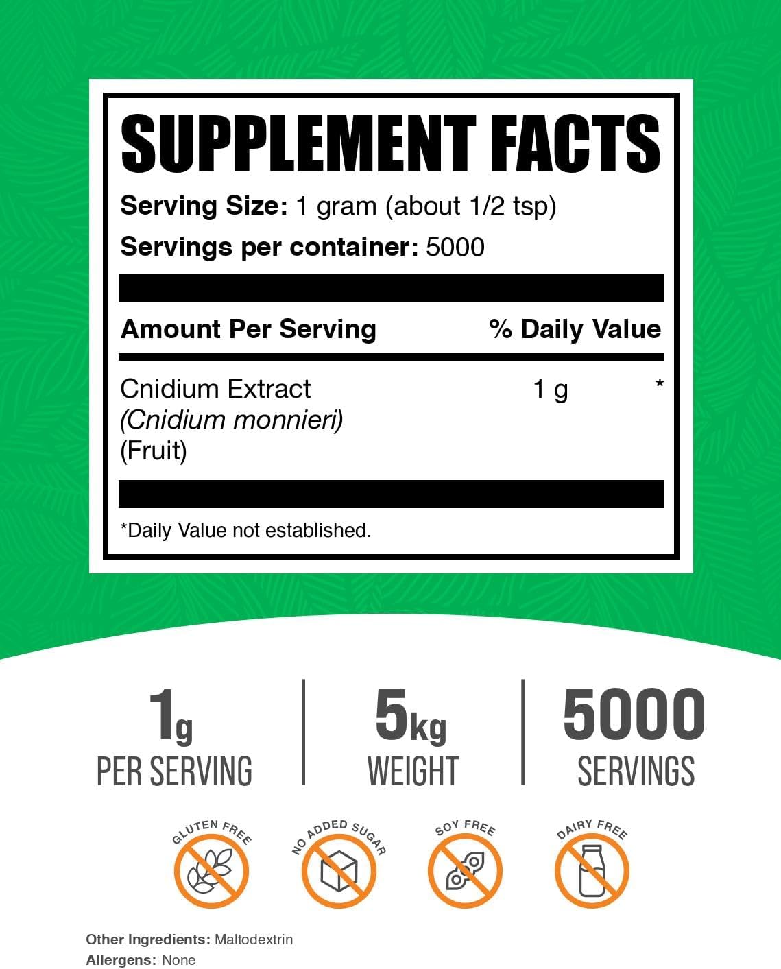 BulkSupplements Extracto de Cnidium Monnieri en Polvo - Sin Gluten - 1 kg (5 Paquetes)