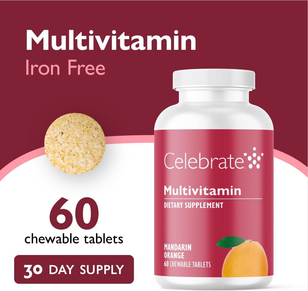 Celebrate Vitamins Multivitamínico Masticable para Cirugía Bariátrica, Sin Hierro - Naranja (60 Comprimidos)