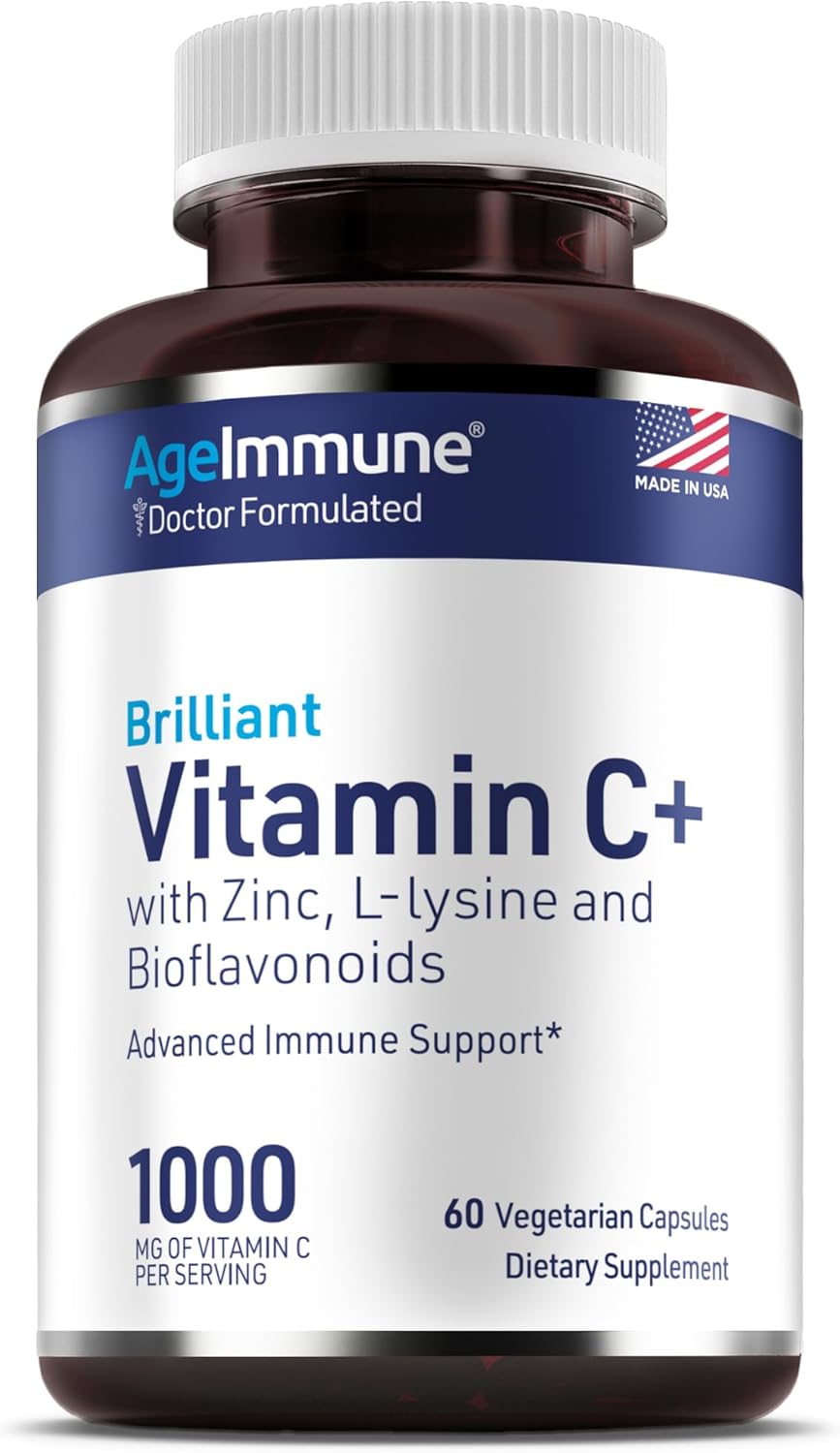 AgeImmune Vitamina C 1000mg + L-Lisina, Zinc y Bioflavonoides