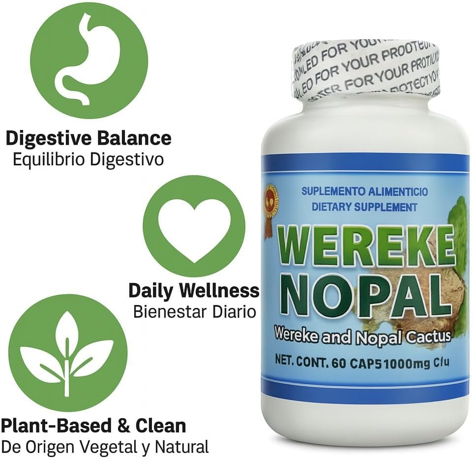 Wereke & Nopal Cápsulas – 60 Unidades (1000 mg cada una) – Complemento Herbal Natural – Mezcla Tradicional Mexicana – de Lo+Natural