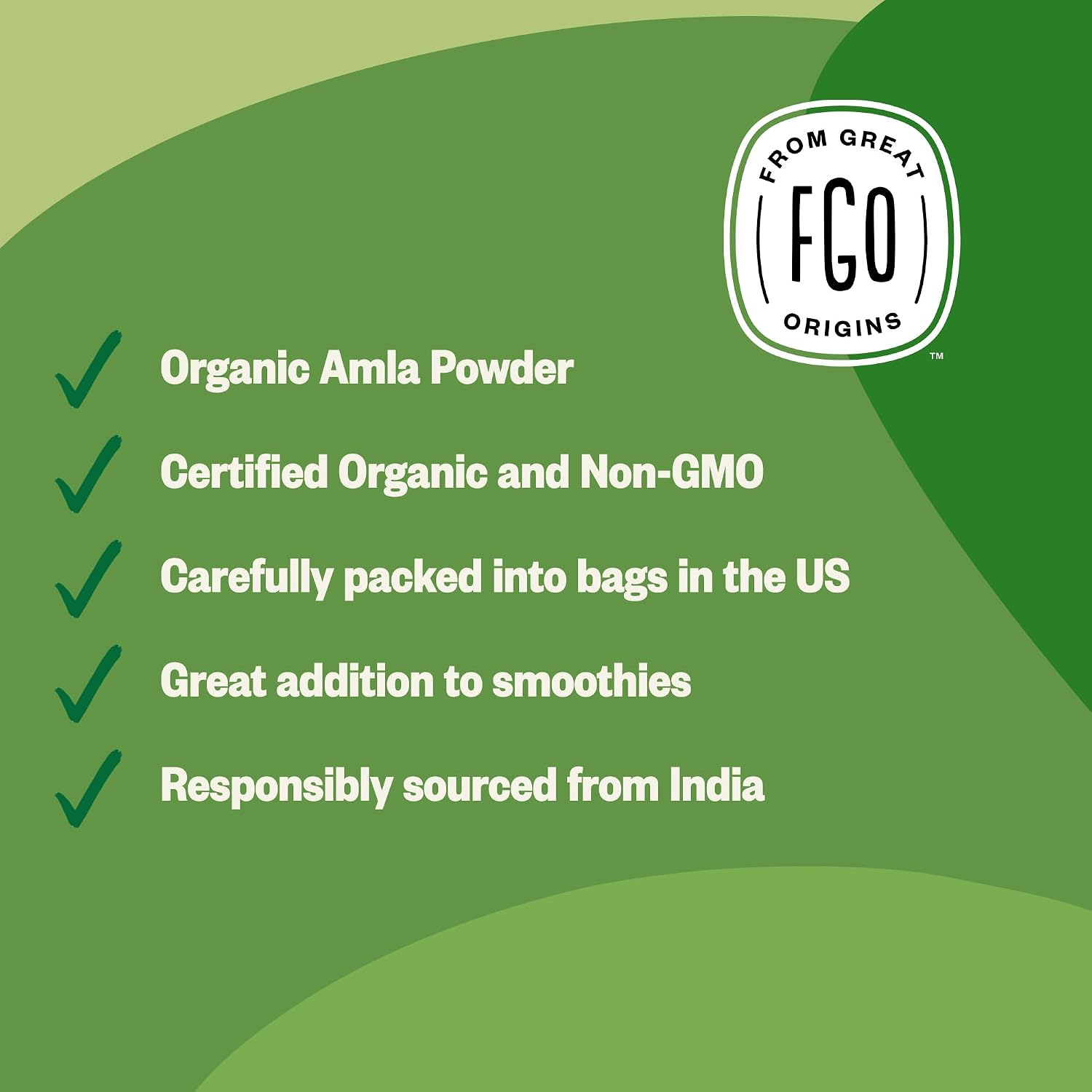 FGO Polvo de Amla Orgánico - 227g (8oz) - Grosella India (Amalaki) - Fuente Natural de Vitamina C - Sin OGM - 100% Crudo y Natural