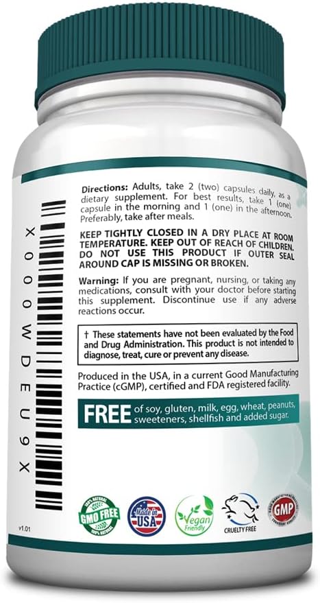 Solución natural para el crecimiento del cabello / Complemento alimenticio, 1 botella – 60 cápsulas