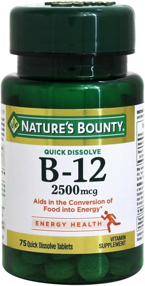 Nature's Bounty Vitamina B12 Sublingual 2500 mcg, 75 Comprimidos Sabor Cereza (Paquete de 9)